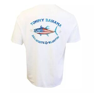 NEW Tommy Bahama Graphic T-shirt Mens Sz Small Red White & Bluefin Patriotic